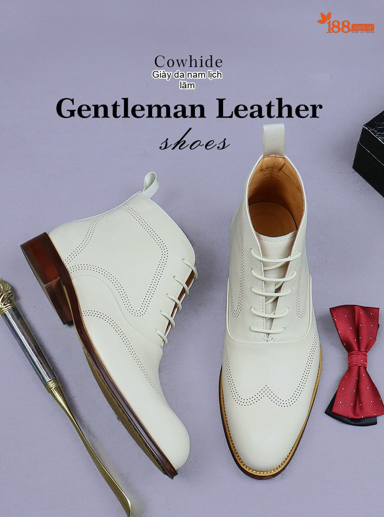 Boot Martin Nam Da Thật Cao Cổ Giày Tây Buộc Dây Chelsea Da Bò Chiều Cao Đế Khoảng 3cm Màu Trắng chi tiết 1