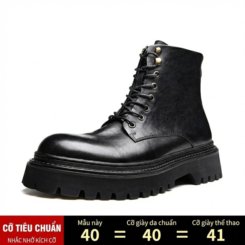 Boot Martin Nam Da Thật Cao Cổ Phong Cách Anh Quốc Chiều Cao Đế Khoảng 5cm Màu Đen, Nâu