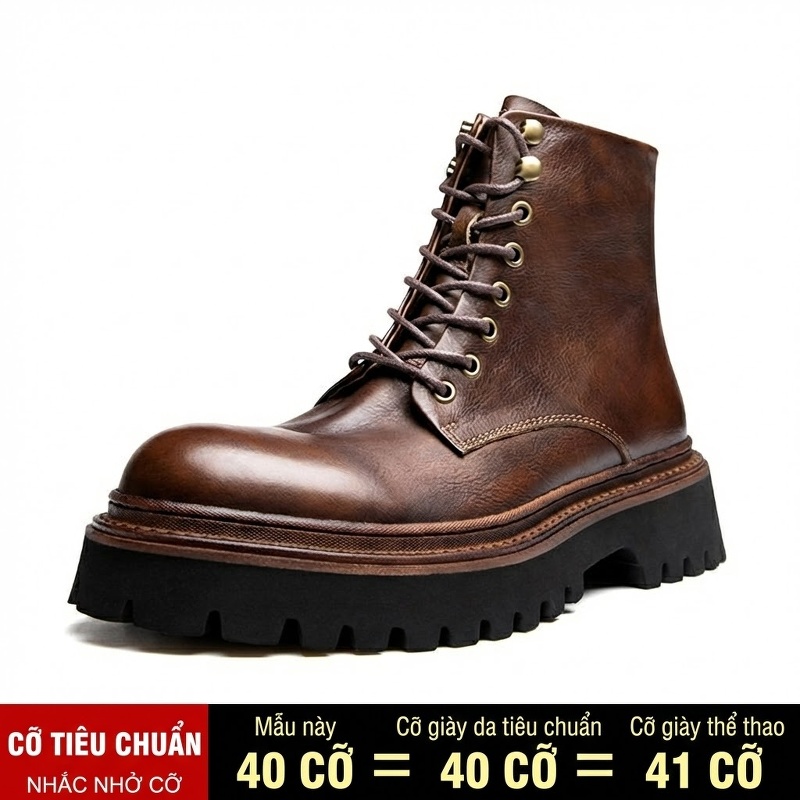 Boot Martin Nam Da Thật Cao Cổ Phong Cách Anh Quốc Chiều Cao Đế Khoảng 5cm Màu Đen, Nâu