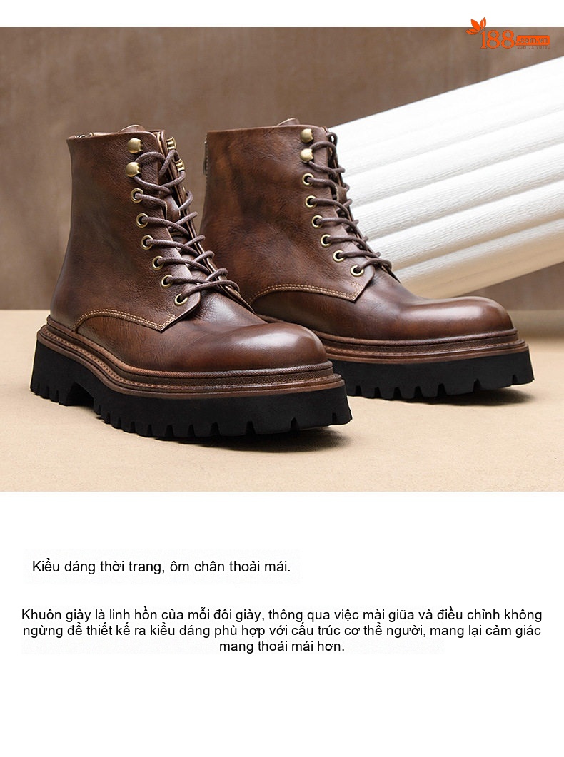 Boot Martin Nam Da Thật Cao Cổ Phong Cách Anh Quốc Chiều Cao Đế Khoảng 5cm Màu Đen, Nâu chi tiết 3
