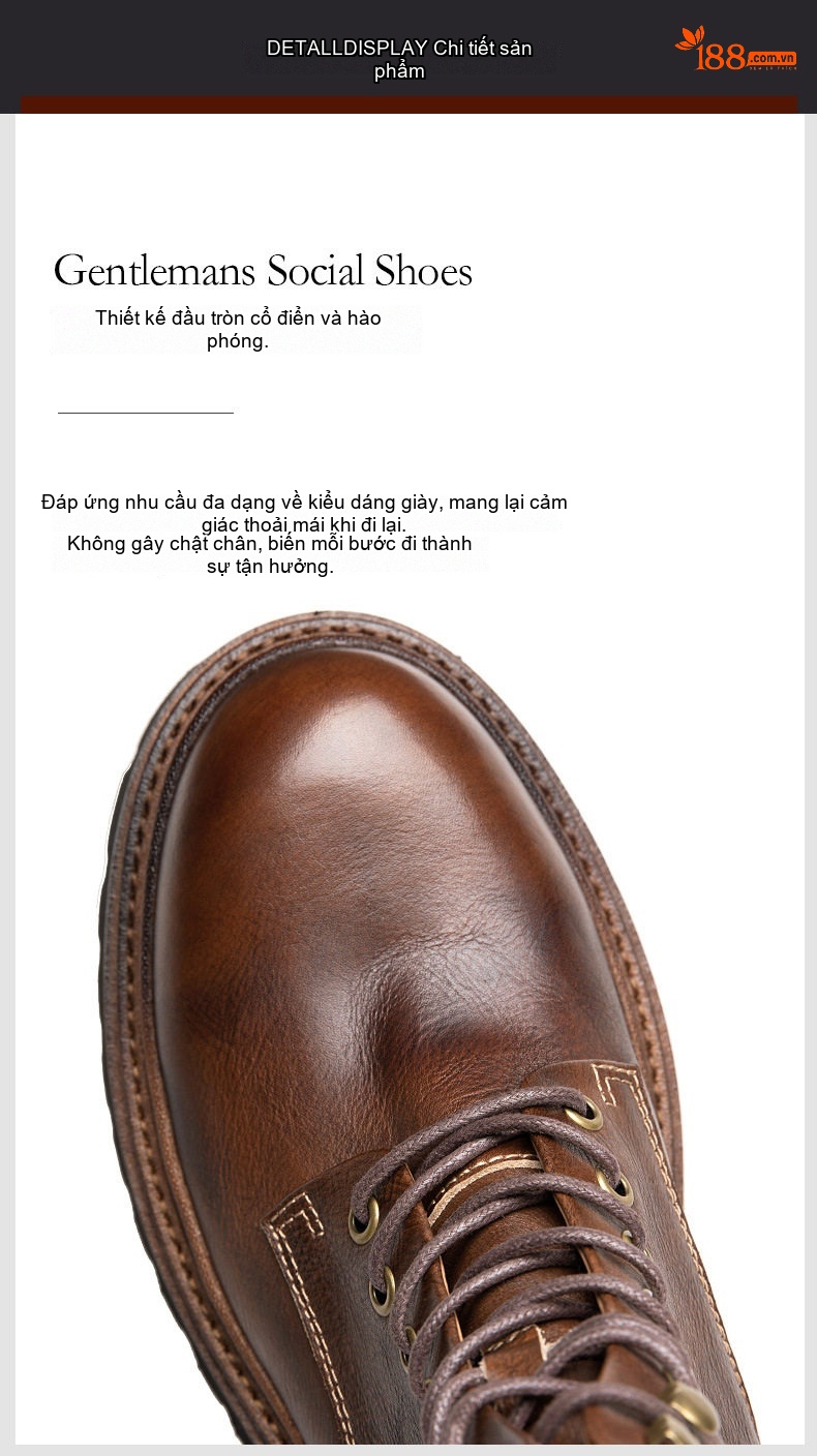 Boot Martin Nam Da Thật Cao Cổ Phong Cách Anh Quốc Chiều Cao Đế Khoảng 5cm Màu Đen, Nâu chi tiết 8