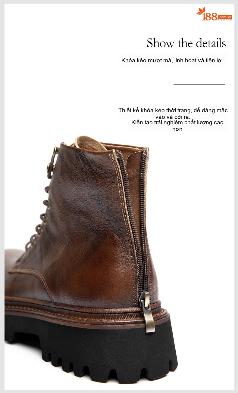 Boot Martin Nam Da Thật Cao Cổ Phong Cách Anh Quốc Chiều Cao Đế Khoảng 5cm Màu Đen, Nâu chi tiết 10