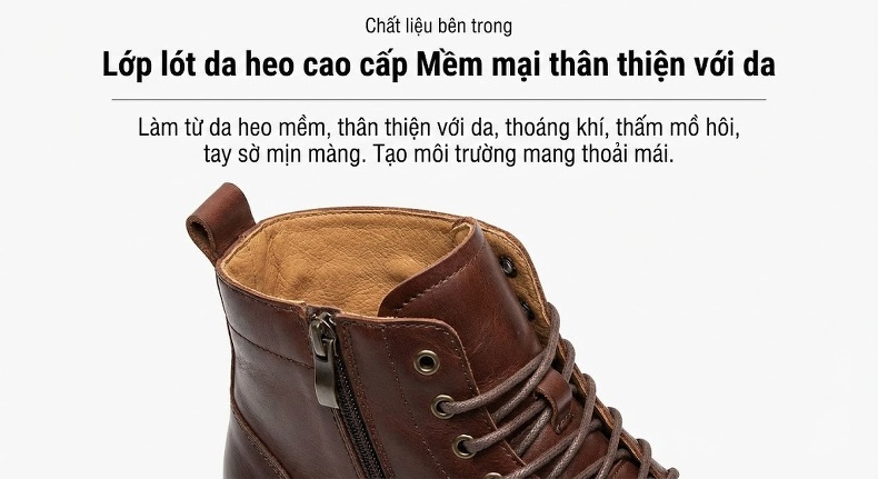 Boot Martin Nam Da Thật Cao Cổ Phong Cách Anh Quốc Chiều Cao Đế Khoảng 5cm Màu Đen, Nâu chi tiết 11