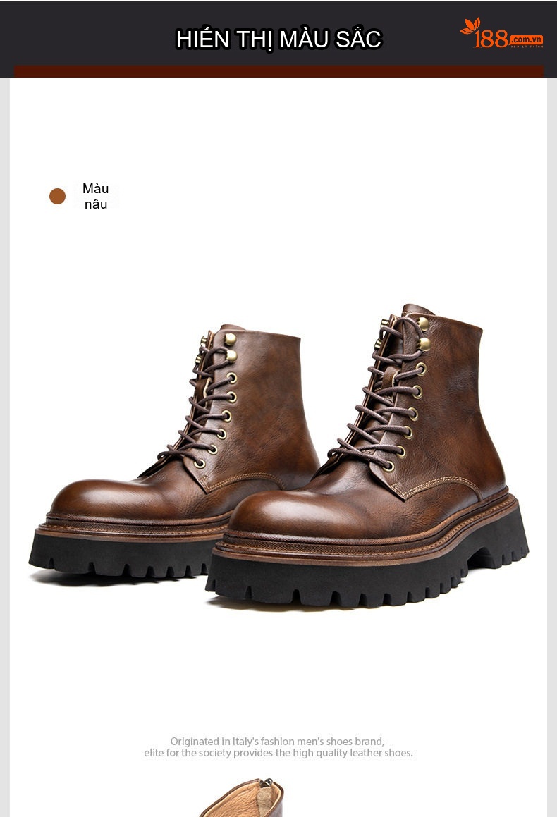 Boot Martin Nam Da Thật Cao Cổ Phong Cách Anh Quốc Chiều Cao Đế Khoảng 5cm Màu Đen, Nâu chi tiết 13