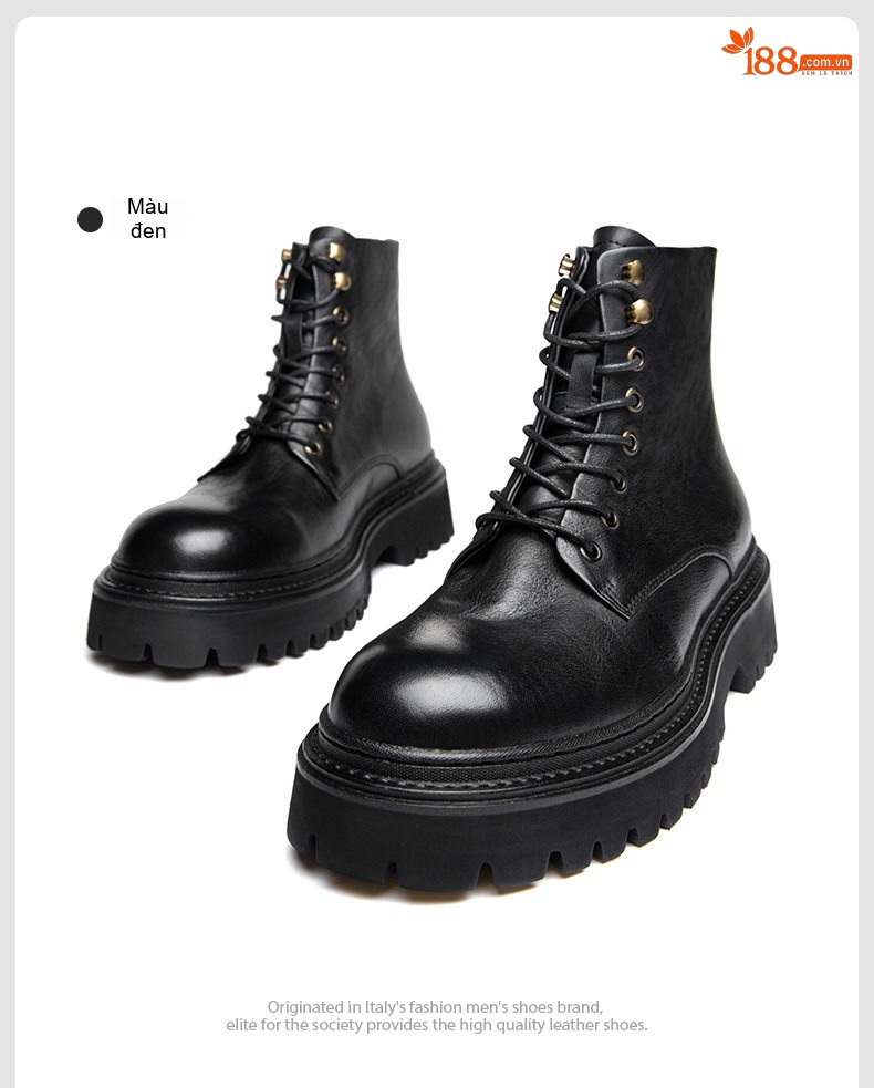 Boot Martin Nam Da Thật Cao Cổ Phong Cách Anh Quốc Chiều Cao Đế Khoảng 5cm Màu Đen, Nâu chi tiết 15
