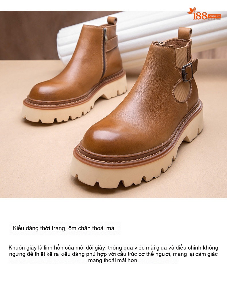 Boot Martin Nam Da Thật Đế Dày Chiều Cao Đế Khoảng 5cm Màu Đen, Nâu chi tiết 3
