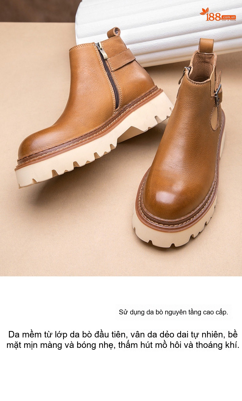 Boot Martin Nam Da Thật Đế Dày Chiều Cao Đế Khoảng 5cm Màu Đen, Nâu chi tiết 4