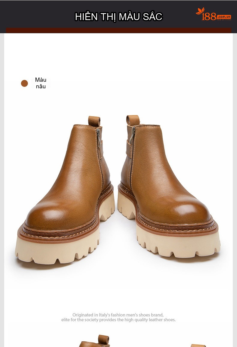 Boot Martin Nam Da Thật Đế Dày Chiều Cao Đế Khoảng 5cm Màu Đen, Nâu chi tiết 13