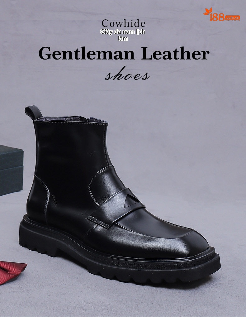 Boot Martin Nam Da Thật Khóa Bên Phong Cách Anh Chiều Cao Đế Khoảng 4cm Màu Đen, Nâu chi tiết 1