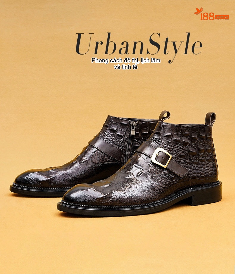 Boot Martin Nam Da Thật Vân Cá Sấu Khóa Kéo Chiều Cao Đế Khoảng 3cm Màu Đen, Nâu chi tiết 1