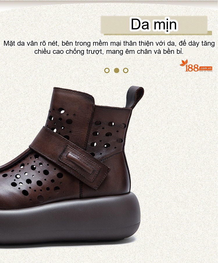 Boot Martin Nữ Cổ Cao Da Mờ Lỗ Thoáng Khí Chiều Cao Đế Khoảng 5cm Màu Đen, Nâu chi tiết 3