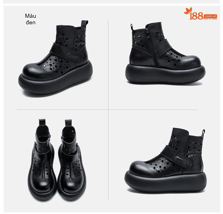 Boot Martin Nữ Cổ Cao Da Mờ Lỗ Thoáng Khí Chiều Cao Đế Khoảng 5cm Màu Đen, Nâu chi tiết 18