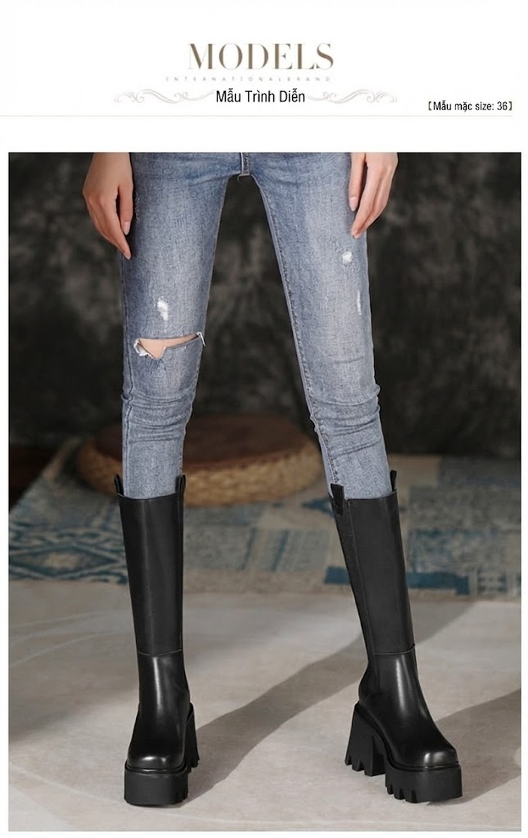Boot Martin Nữ Cổ Cao Đế Bánh Mì Chiều Cao Đế Khoảng 6cm Khóa Kéo Mũi Vuông Màu Đen, Nâu chi tiết 3