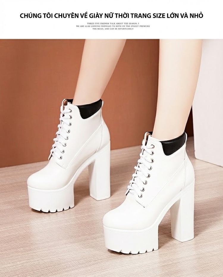 Boot Martin Nữ Cổ Cao Đế Dày 15cm Da Bóng Buộc Dây Phong Cách Âu Mỹ Màu Đen, Trắng chi tiết 11