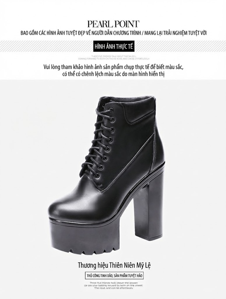 Boot Martin Nữ Cổ Cao Đế Dày 15cm Da Bóng Buộc Dây Phong Cách Âu Mỹ Màu Đen, Trắng chi tiết 14
