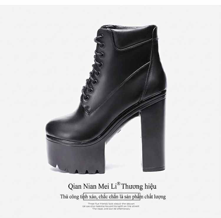 Boot Martin Nữ Cổ Cao Đế Dày 15cm Da Bóng Buộc Dây Phong Cách Âu Mỹ Màu Đen, Trắng chi tiết 15