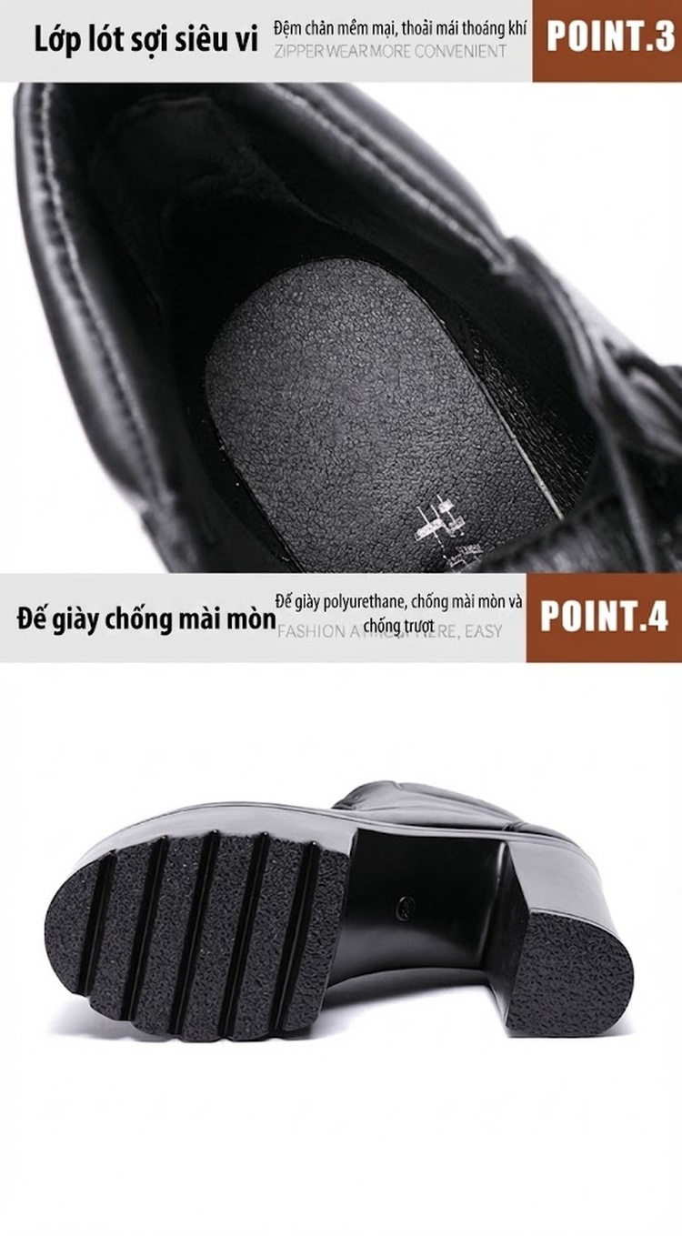 Boot Martin Nữ Cổ Cao Đế Dày 15cm Da Bóng Buộc Dây Phong Cách Âu Mỹ Màu Đen, Trắng chi tiết 6
