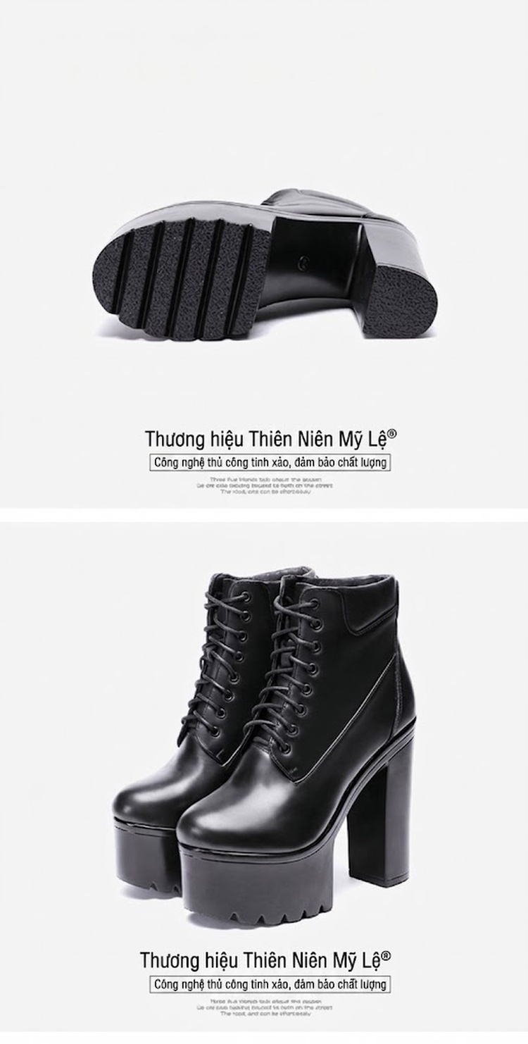 Boot Martin Nữ Cổ Cao Đế Dày 15cm Da Bóng Buộc Dây Phong Cách Âu Mỹ Màu Đen, Trắng chi tiết 17