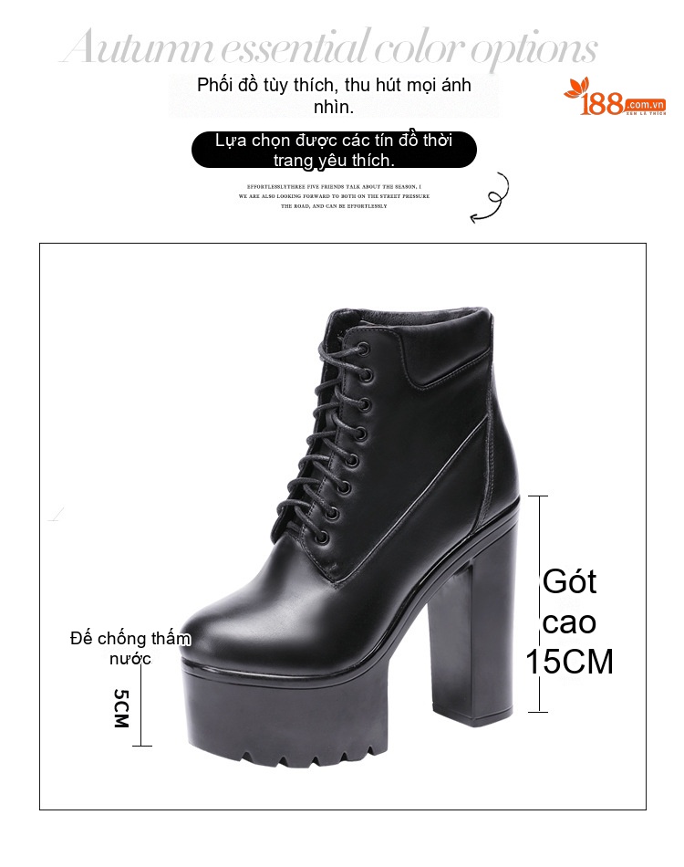 Boot Martin Nữ Cổ Cao Đế Dày 15cm Da Bóng Buộc Dây Phong Cách Âu Mỹ Màu Đen, Trắng chi tiết 3