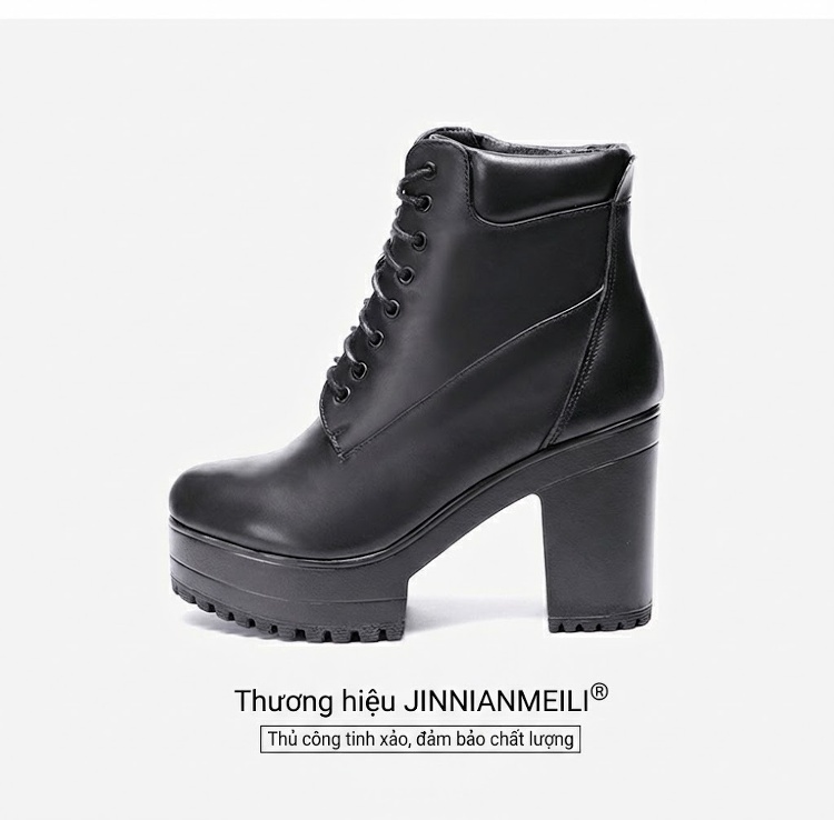 Boot Martin Nữ Cổ Cao Đế Dày Gót Vuông Lót Lông Chiều Cao Đế Khoảng 8cm Màu Đen, Trắng chi tiết 13