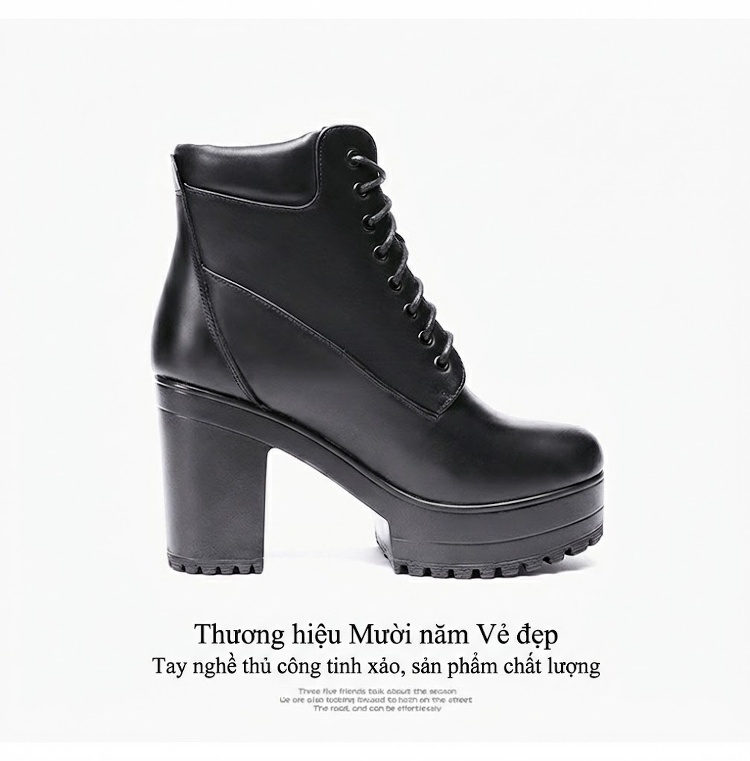 Boot Martin Nữ Cổ Cao Đế Dày Gót Vuông Lót Lông Chiều Cao Đế Khoảng 8cm Màu Đen, Trắng chi tiết 14