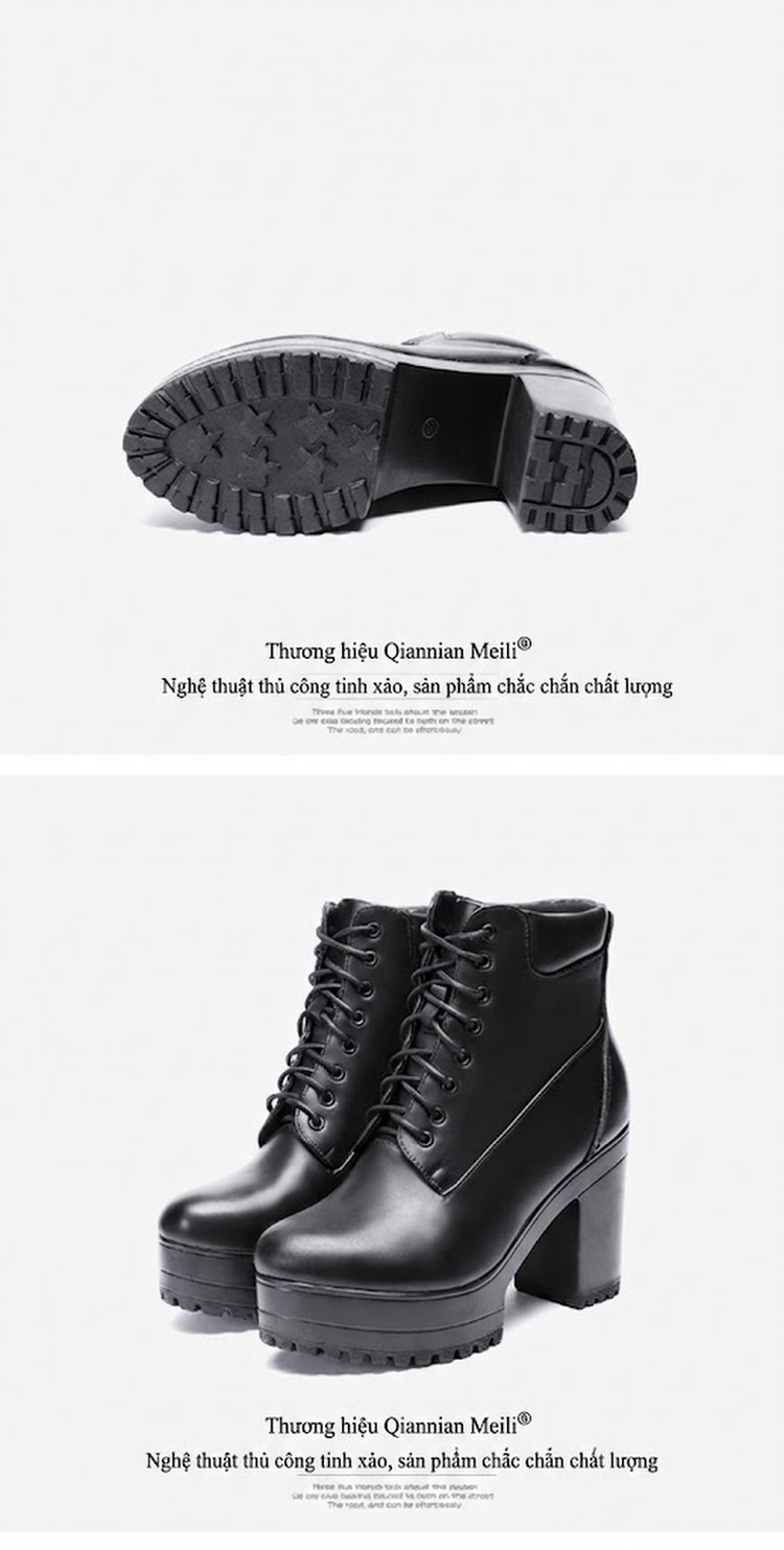 Boot Martin Nữ Cổ Cao Đế Dày Gót Vuông Lót Lông Chiều Cao Đế Khoảng 8cm Màu Đen, Trắng chi tiết 15
