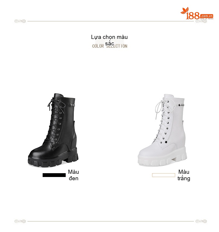 Boot Martin Nữ Cổ Lửng Dây Buộc Đế Dày Thời Trang Chiều Cao Đế Khoảng 5cm Màu Đen, Trắng chi tiết 2
