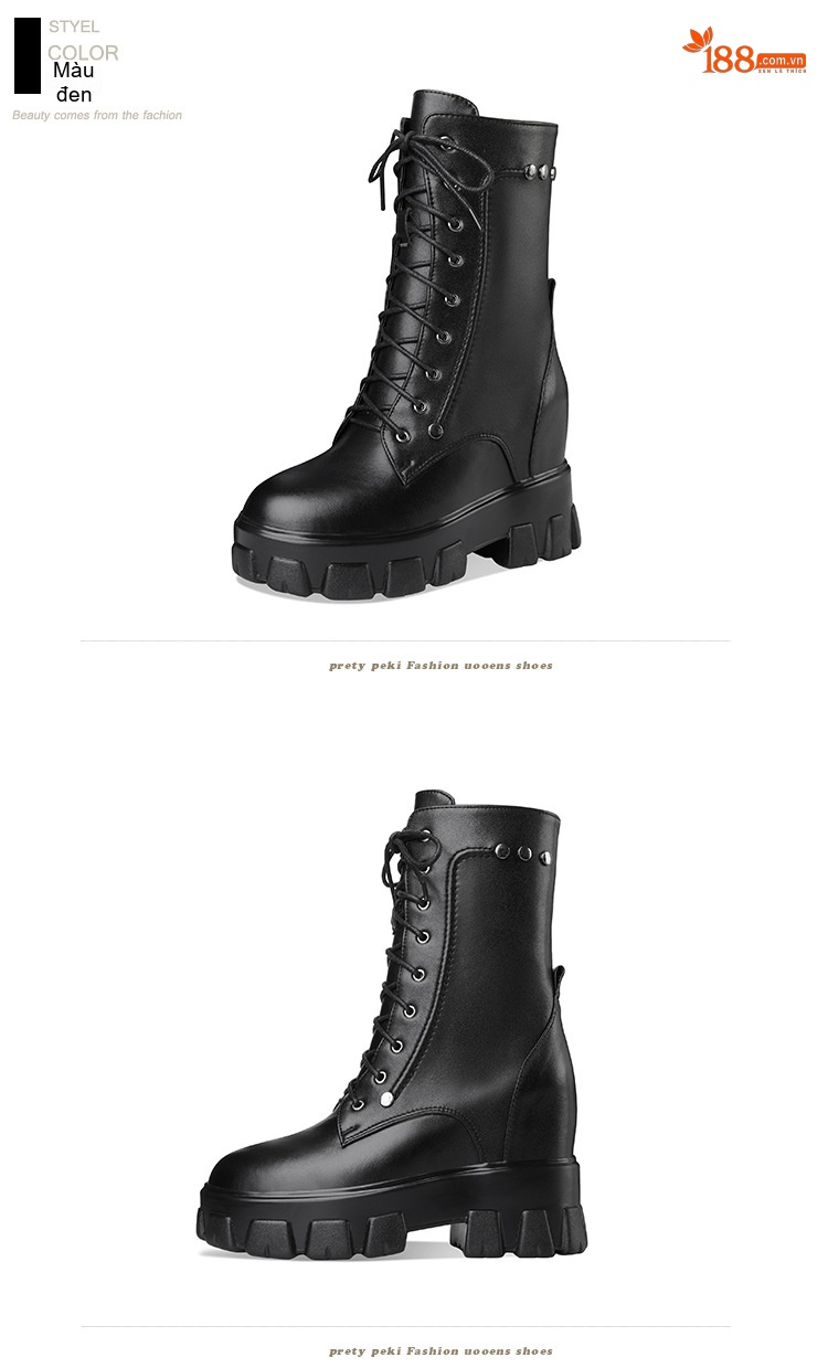 Boot Martin Nữ Cổ Lửng Dây Buộc Đế Dày Thời Trang Chiều Cao Đế Khoảng 5cm Màu Đen, Trắng chi tiết 7