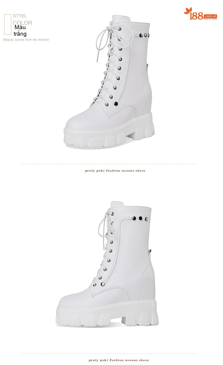 Boot Martin Nữ Cổ Lửng Dây Buộc Đế Dày Thời Trang Chiều Cao Đế Khoảng 5cm Màu Đen, Trắng chi tiết 10