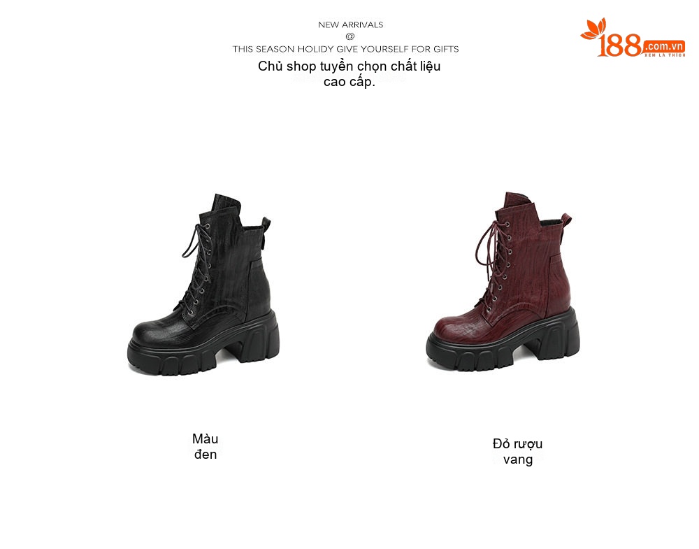 Boot Martin Nữ Cổ Lửng Dây Buộc Phong Cách Anh Chiều Cao Đế Khoảng 6cm Màu Đen, Đỏ chi tiết 2