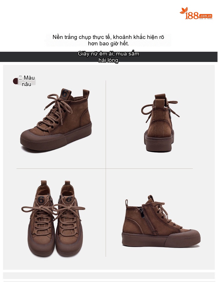 Boot Martin Nữ Cổ Ngắn Dây Buộc Da Mờ Chiều Cao Đế Khoảng 4cm Màu Nâu, Đỏ chi tiết 13