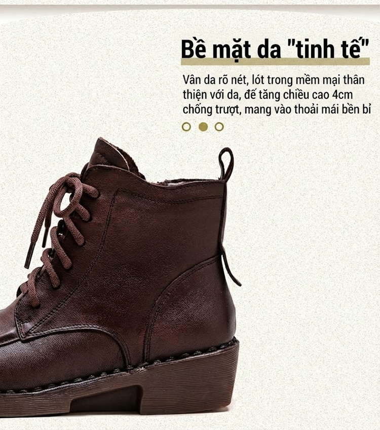Boot Martin Nữ Cổ Thấp Da Bóng Khóa Kéo Bên Hông Chiều Cao Đế Khoảng 3cm Màu Đen, Nâu chi tiết 3