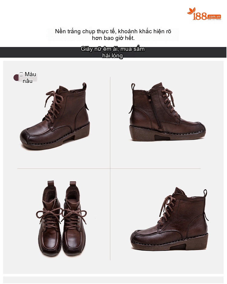 Boot Martin Nữ Cổ Thấp Da Bóng Khóa Kéo Bên Hông Chiều Cao Đế Khoảng 3cm Màu Đen, Nâu chi tiết 17