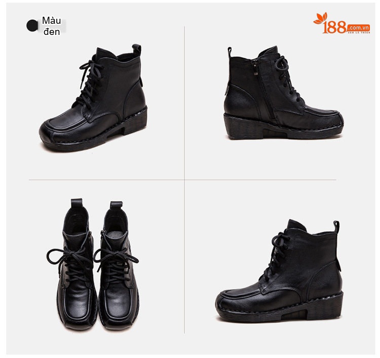 Boot Martin Nữ Cổ Thấp Da Bóng Khóa Kéo Bên Hông Chiều Cao Đế Khoảng 3cm Màu Đen, Nâu chi tiết 18