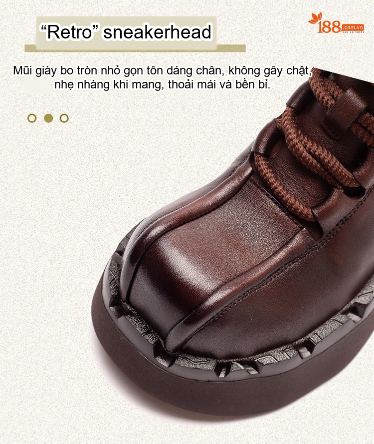Boot Martin Nữ Cổ Thấp Da Mờ Đế Dày Phong Cách Anh Quốc Chiều Cao Đế Khoảng 5cm Màu Đen, Nâu chi tiết 5