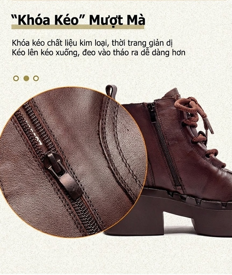 Boot Martin Nữ Cổ Thấp Da Mờ Đế Dày Phong Cách Anh Quốc Chiều Cao Đế Khoảng 5cm Màu Đen, Nâu chi tiết 8