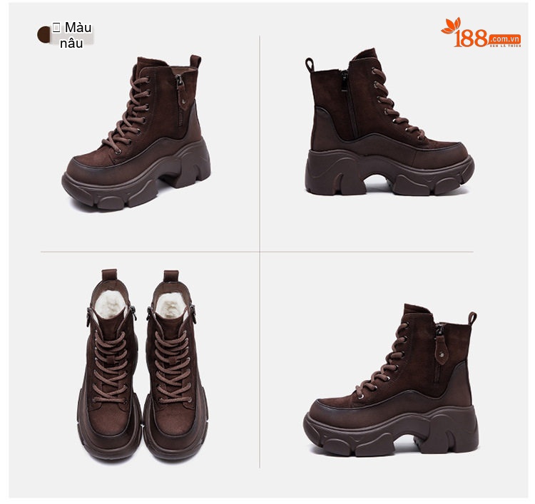 Boot Martin Nữ Cổ Thấp Da Mờ Phong Cách La Mã Chiều Cao Đế Khoảng 5cm Màu Nâu, Đỏ chi tiết 16