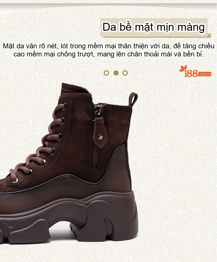 Boot Martin Nữ Cổ Thấp Da Mờ Phong Cách La Mã Chiều Cao Đế Khoảng 5cm Màu Nâu, Đỏ chi tiết 3