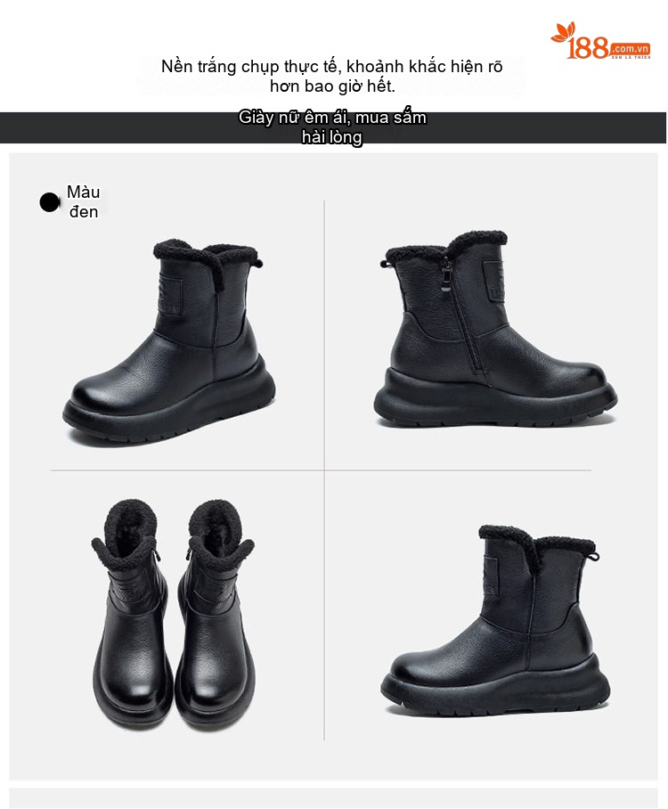 Boot Martin Nữ Cổ Thấp Lót Lông Giữ Ấm Đế Dày Chiều Cao Đế Khoảng 4cm Màu Đen, Trắng, Nâu chi tiết 15