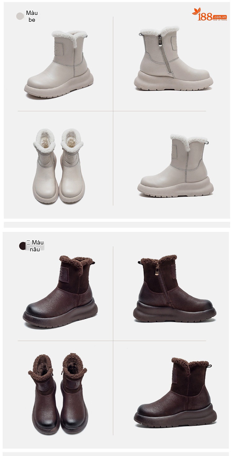 Boot Martin Nữ Cổ Thấp Lót Lông Giữ Ấm Đế Dày Chiều Cao Đế Khoảng 4cm Màu Đen, Trắng, Nâu chi tiết 16