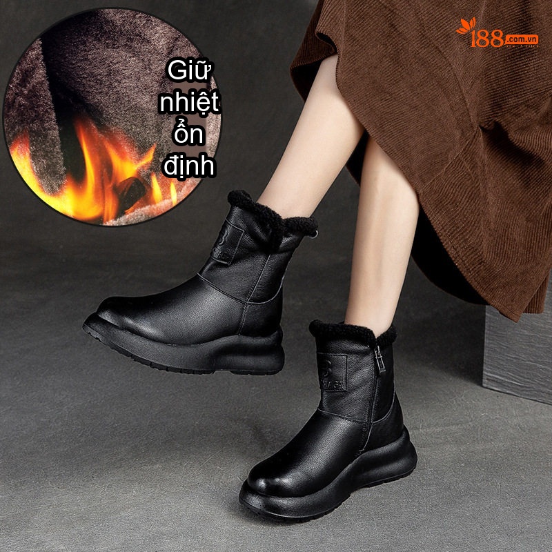 Boot Martin Nữ Cổ Thấp Lót Lông Giữ Ấm Đế Dày Chiều Cao Đế Khoảng 4cm Màu Đen, Trắng, Nâu