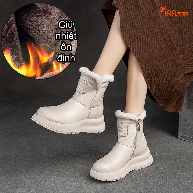 Boot Martin Nữ Cổ Thấp Lót Lông Giữ Ấm Đế Dày Chiều Cao Đế Khoảng 4cm Màu Đen, Trắng, Nâu