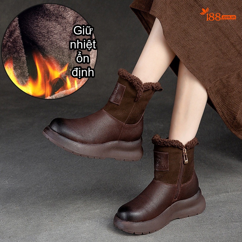 Boot Martin Nữ Cổ Thấp Lót Lông Giữ Ấm Đế Dày Chiều Cao Đế Khoảng 4cm Màu Đen, Trắng, Nâu