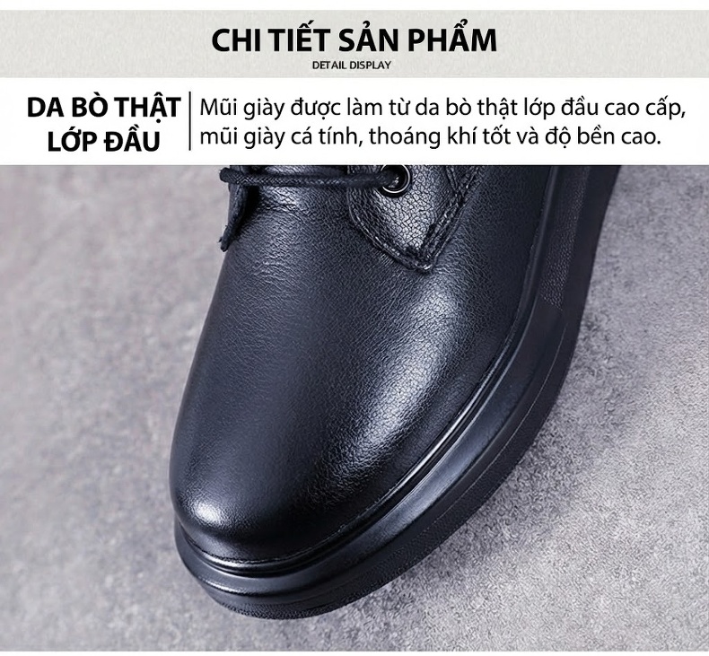 Boot Martin Nữ Da Bò Cao Cổ Đế Dày Phong Cách Anh Quốc Chiều Cao Đế Khoảng 4cm Màu Đen chi tiết 5