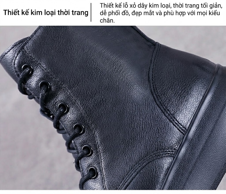 Boot Martin Nữ Da Bò Cao Cổ Đế Dày Phong Cách Anh Quốc Chiều Cao Đế Khoảng 4cm Màu Đen chi tiết 6
