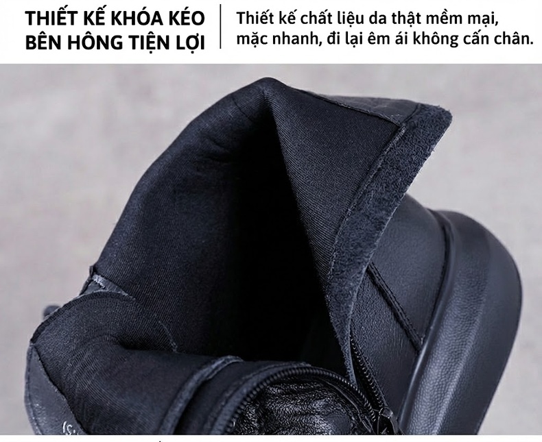 Boot Martin Nữ Da Bò Cao Cổ Đế Dày Phong Cách Anh Quốc Chiều Cao Đế Khoảng 4cm Màu Đen chi tiết 7