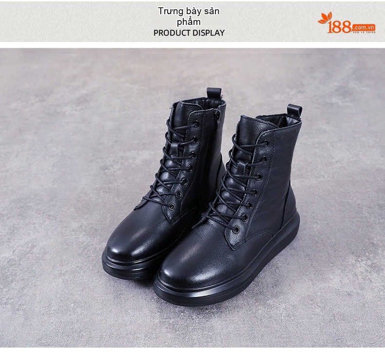 Boot Martin Nữ Da Bò Cao Cổ Đế Dày Phong Cách Anh Quốc Chiều Cao Đế Khoảng 4cm Màu Đen chi tiết 11