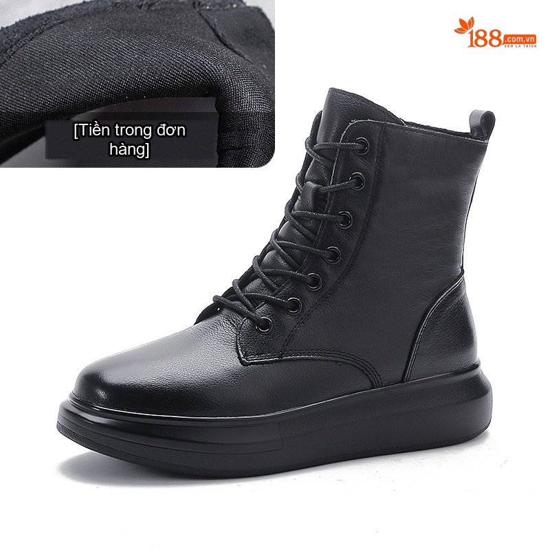 Boot Martin Nữ Da Bò Cao Cổ Đế Dày Phong Cách Anh Quốc Chiều Cao Đế Khoảng 4cm Màu Đen