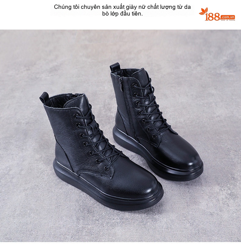Boot Martin Nữ Da Bò Cao Cổ Đế Dày Phong Cách Anh Quốc Chiều Cao Đế Khoảng 4cm Màu Đen chi tiết 2