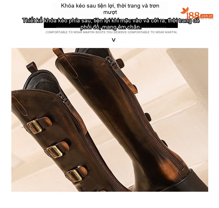 Boot Martin Nữ Da Bò Cao Cổ Khóa Kim Loại Chiều Cao Đế 7.5cm Màu Đen, Nâu chi tiết 7